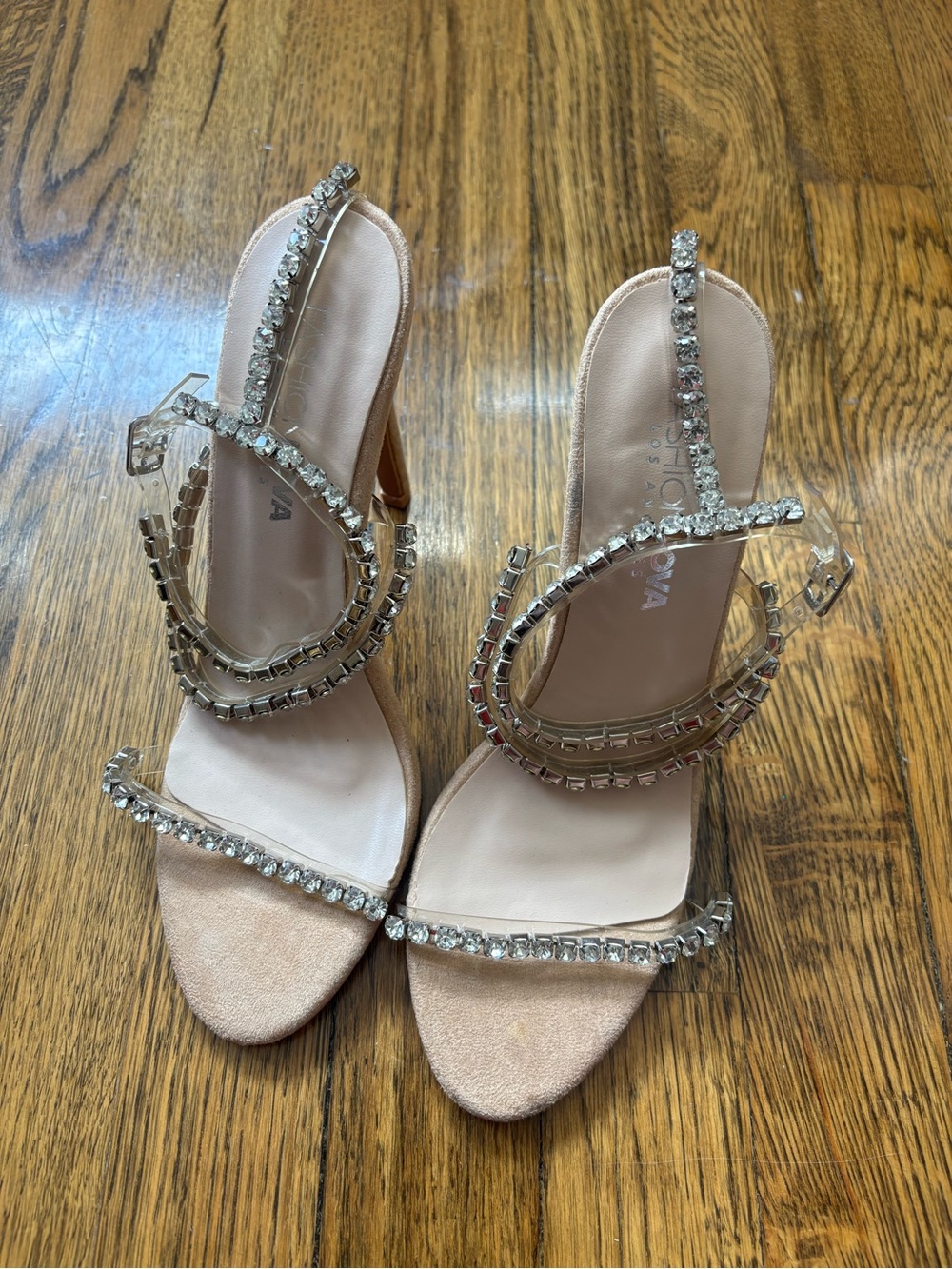 Fashion Nova Synn Blush Rhinestone Strappy Heels
